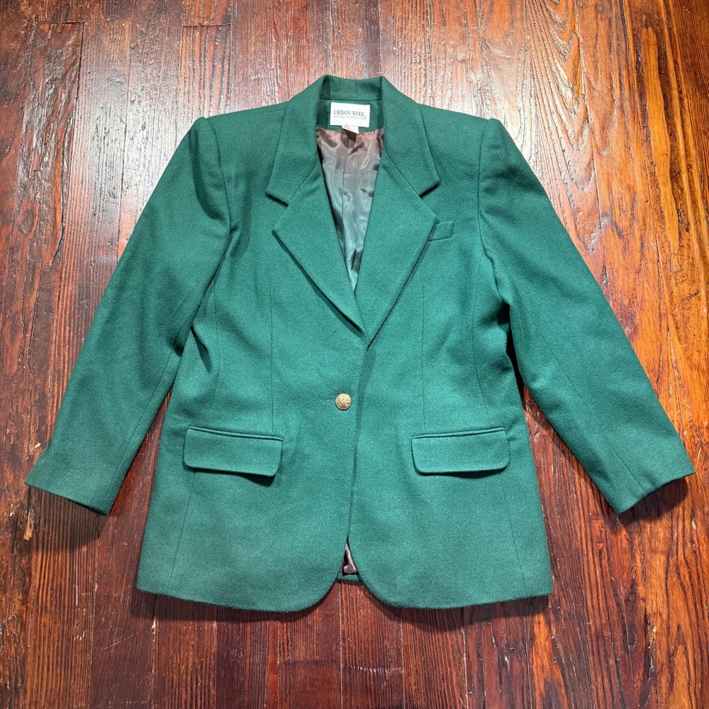 Vintage Urban Wool Blazer Womens 16 Green Merino Wool Single Button Jacket